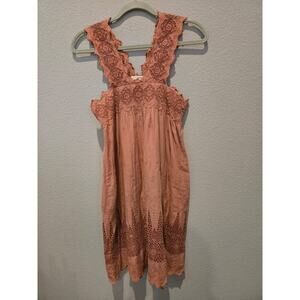 Ulla Johnson Dusty Pink Midi Dress Lace Sleeveless Embroidered Detail XS